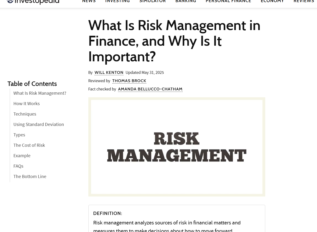 Invsetopedia Risk Profile Crypto Risk Management Toolkit | AceofCrypto